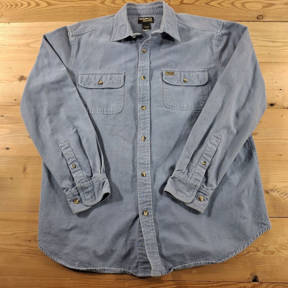 Guide Series Chamois Button Up Shirt Heavy  Vintage Blue Mens Large